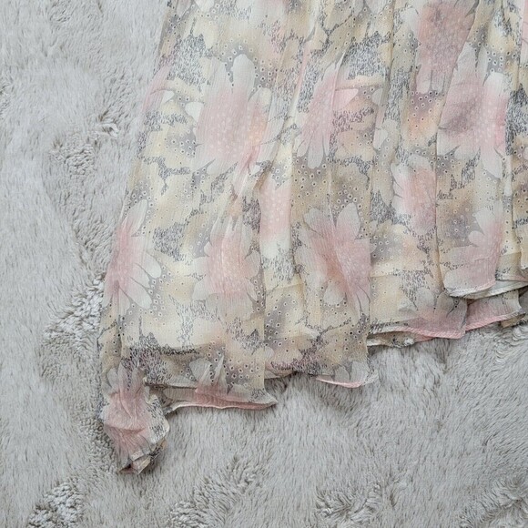 Elizabeth And James 100% Silk Shell Pink White Floral Print Sash V Neck Dress 4 - Picture 7 of 12